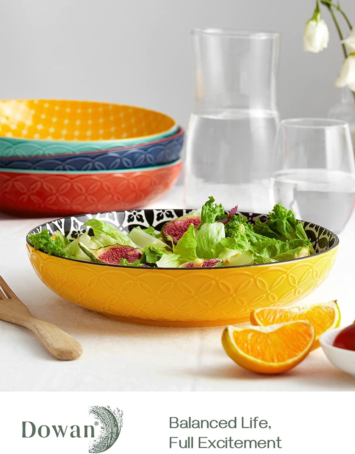 Porcelain Pasta Bowl Set - Vibrant Colors alternate