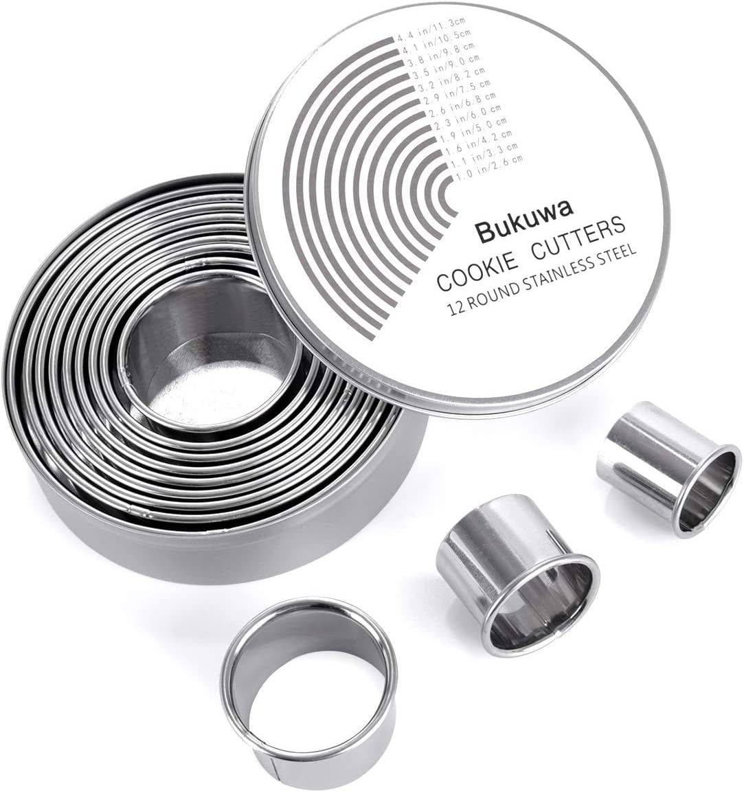 Round Cookie Biscuit Cutter 12 Pieces Set - Stainless Steels Circle Pastry Cutters