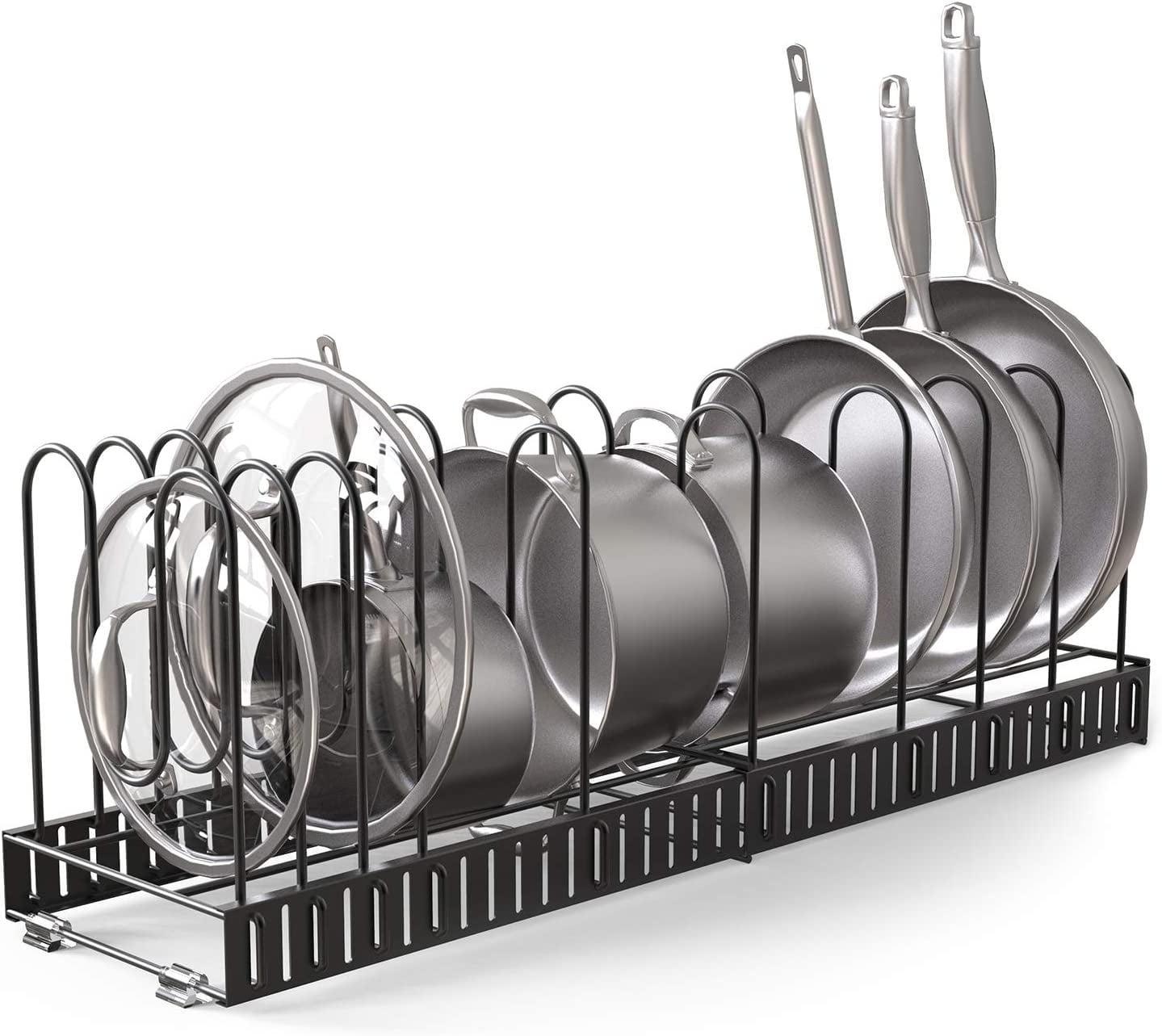 Expandable Pot Organizer Rack - 4 DIY Storage Positions, Length Adjustable