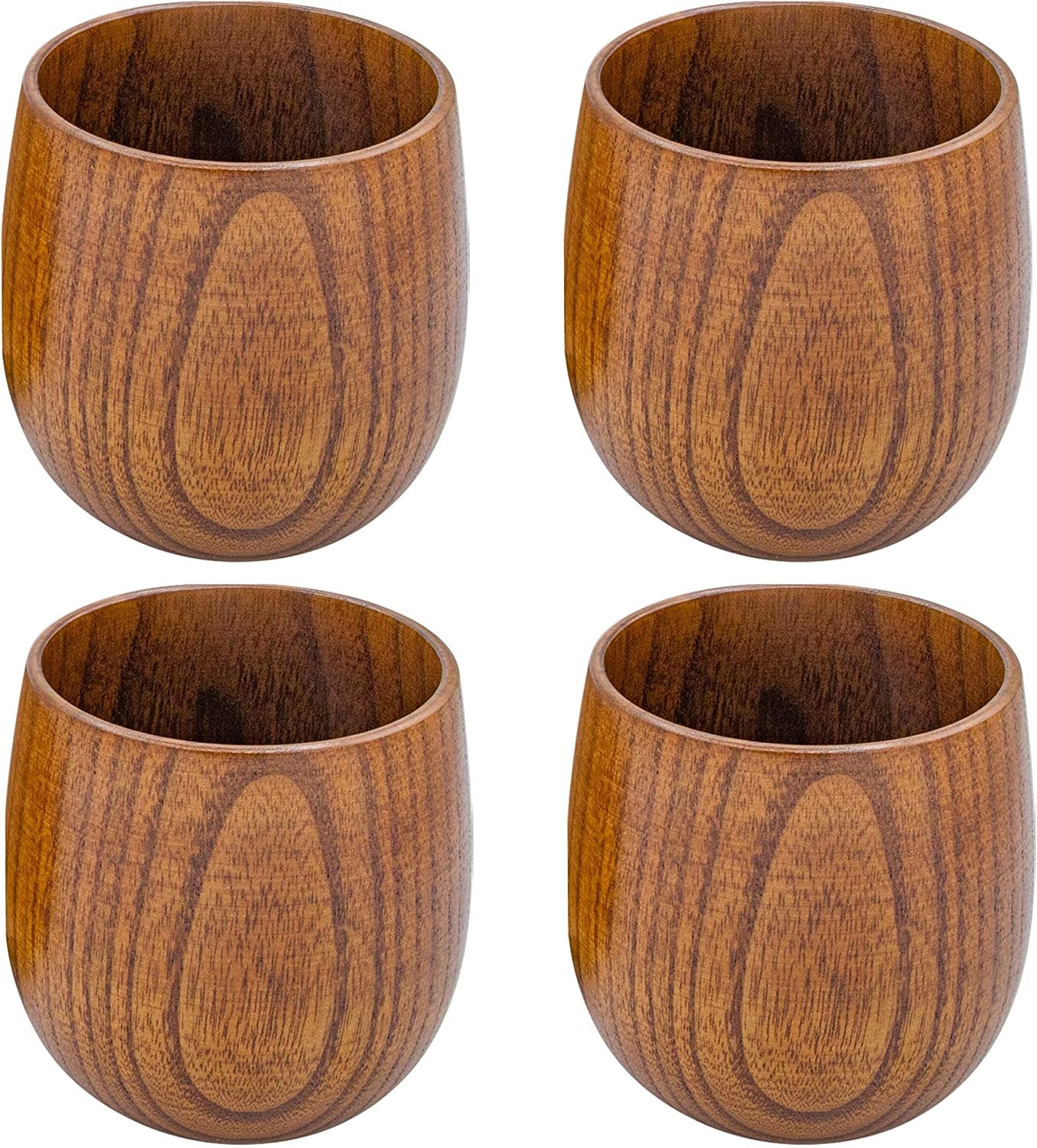 4 Set Handmade Wood Bowls - Jujube Wooden Japanese Bowls with Matching Spoon for Rice, Soup, Dip, Salad, Tea