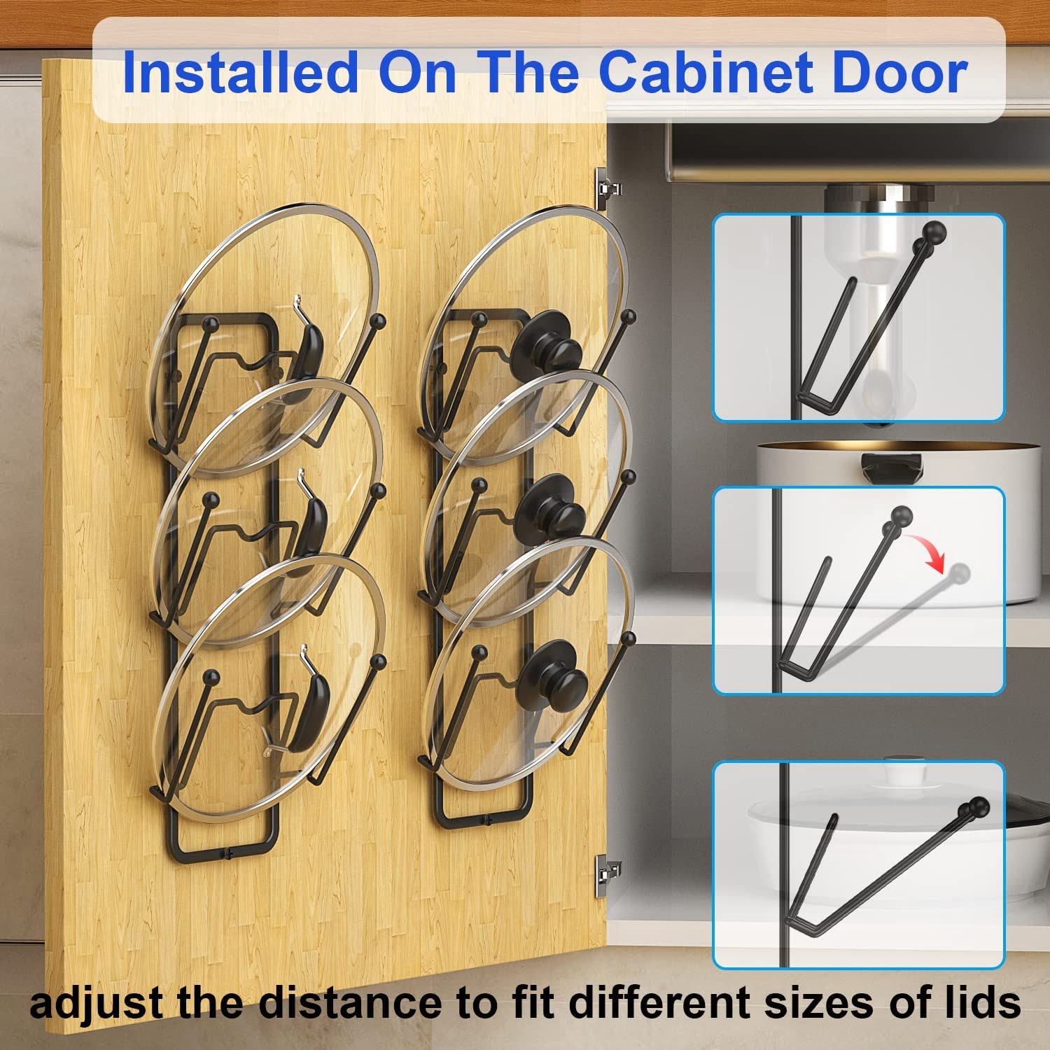2-Pack Pot Lid Organizer Rack - 6 Tier Holder for Cabinet Door or Wall Mount alternate
