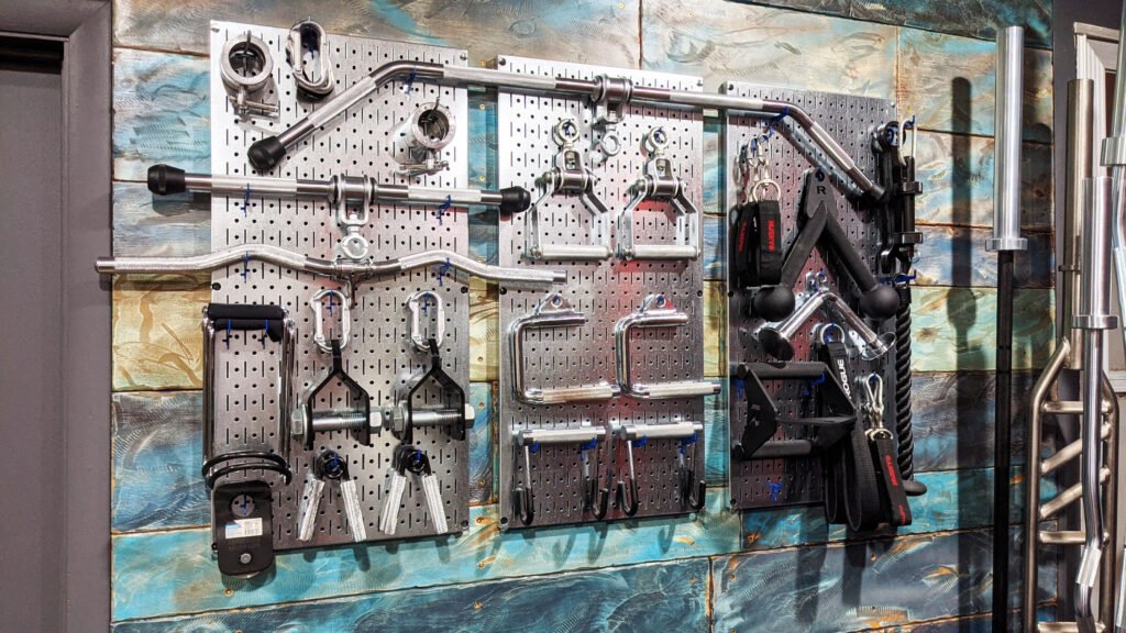 Utilize the walls of your storage unit to store home gym equipment