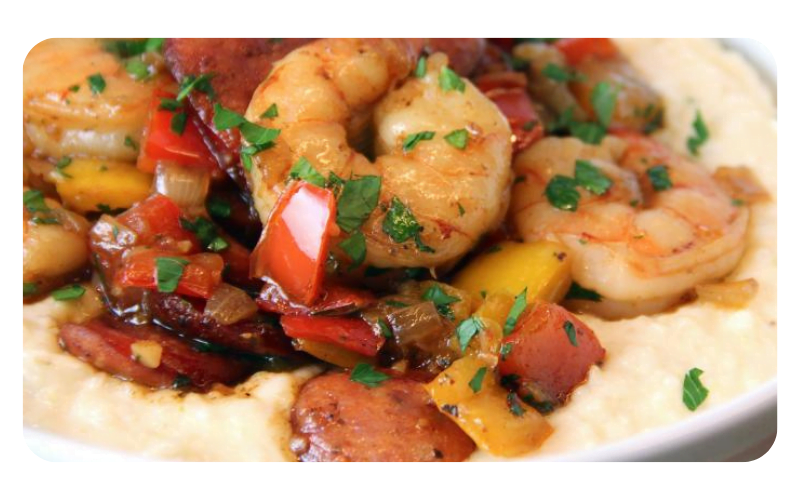 Spicy Shrimp and Sausage over Grits