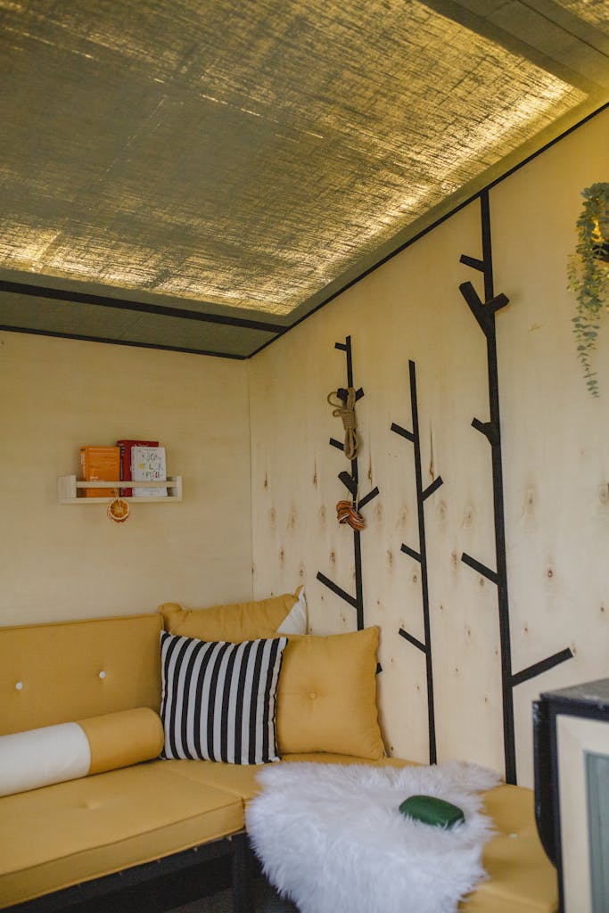 Tiny Living Room Design with Yellow Sofa 