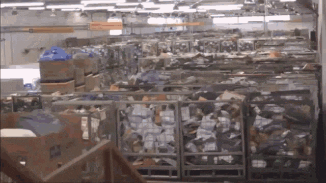 Warehouse workers handling containers for shipping